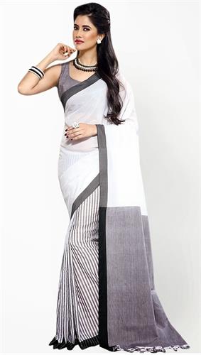 white printed saree